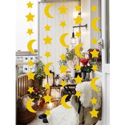 Ramadan och Eid Guldglittrande Stjärnor och Månar - 4 m lång!