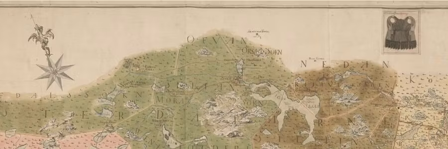 Historisk karta över Gustav Vasas mytomspunna färd genom Dalarna 1520–1521.