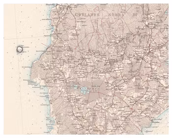 Historisk karta över del av södra Gotlands härad, år 1890