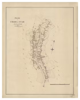 Historisk karta över Trosa, år 1845