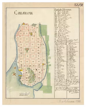 Historisk karta över Karlshamn, år 1785
