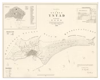 Karta över Ystad, 1853. (Fri frakt!)