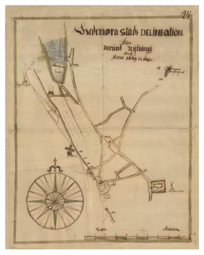 Historisk karta över Hedemora, år 1669
