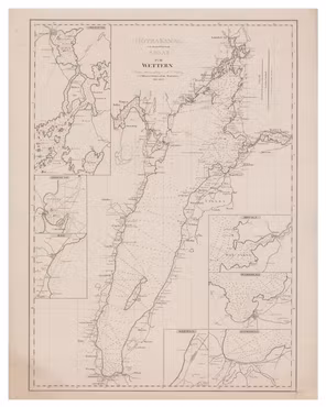 Historisk karta över Vättern, år 1835-1840 (Fri frakt!)