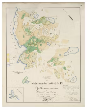 Historisk karta över Vettasjärvi, år 1878 (Fri frakt!)