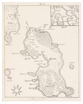 Historisk karta över Björkö och Birka, tidigt 1800-tal. (Fri frakt!)