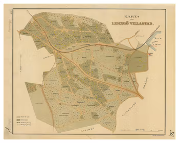 Historisk karta över Lidingö Villastad, okänd datering (Fri frakt!)