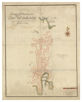Historisk karta över Södertälje, år 1648