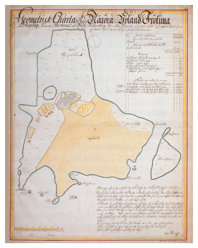 Historisk karta över Norröra, år 1709