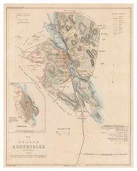 Historisk karta över Södertälje, år 1857