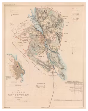 Historisk karta över Södertälje, år 1857