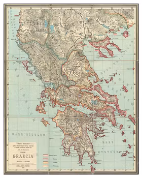 Historisk karta över Grekland, år 1889 (Fri frakt!)