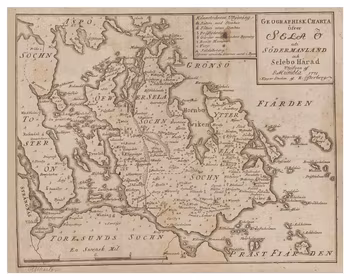 Historisk karta över Selaön, år 1771 (Fri frakt!)
