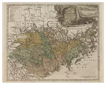 Historisk karta över Södermanland, år 1743 (Fri frakt!)
