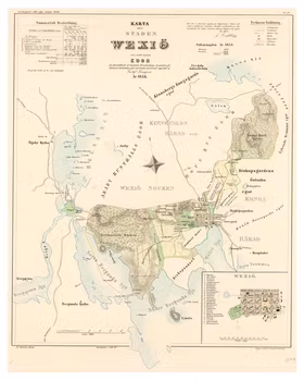 Historisk karta över Växjö, år 1855 (Fri frakt!)