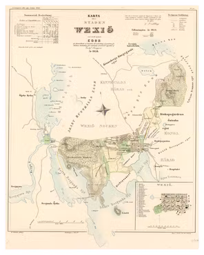 Historisk karta över Växjö, år 1855