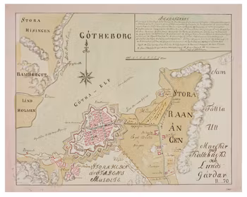 Historisk karta över Göteborg, år 1796. (Fri frakt!)