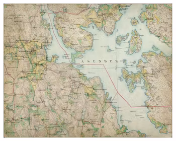 Historisk karta över sjön Åsunden, år 1868-1877 (Fri frakt!)