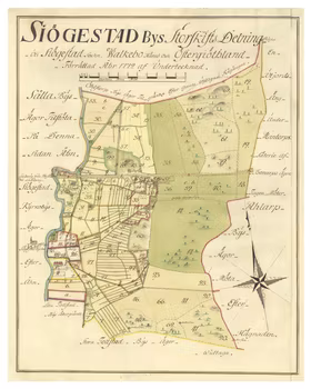 Historisk karta över Sjögestad i Linköping, år 1772. (Fri frakt!)