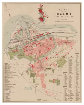 Historisk karta över Malmö, år 1881