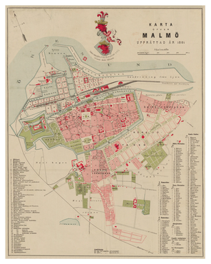 Historisk karta över Malmö, år 1881