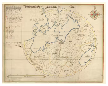 Historisk karta över Mariestad med omnejd, år 1669 (Fri frakt!)