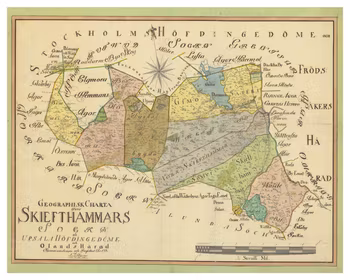 Historisk karta över Skäfthammars socken, år 1773. (Fri frakt!)