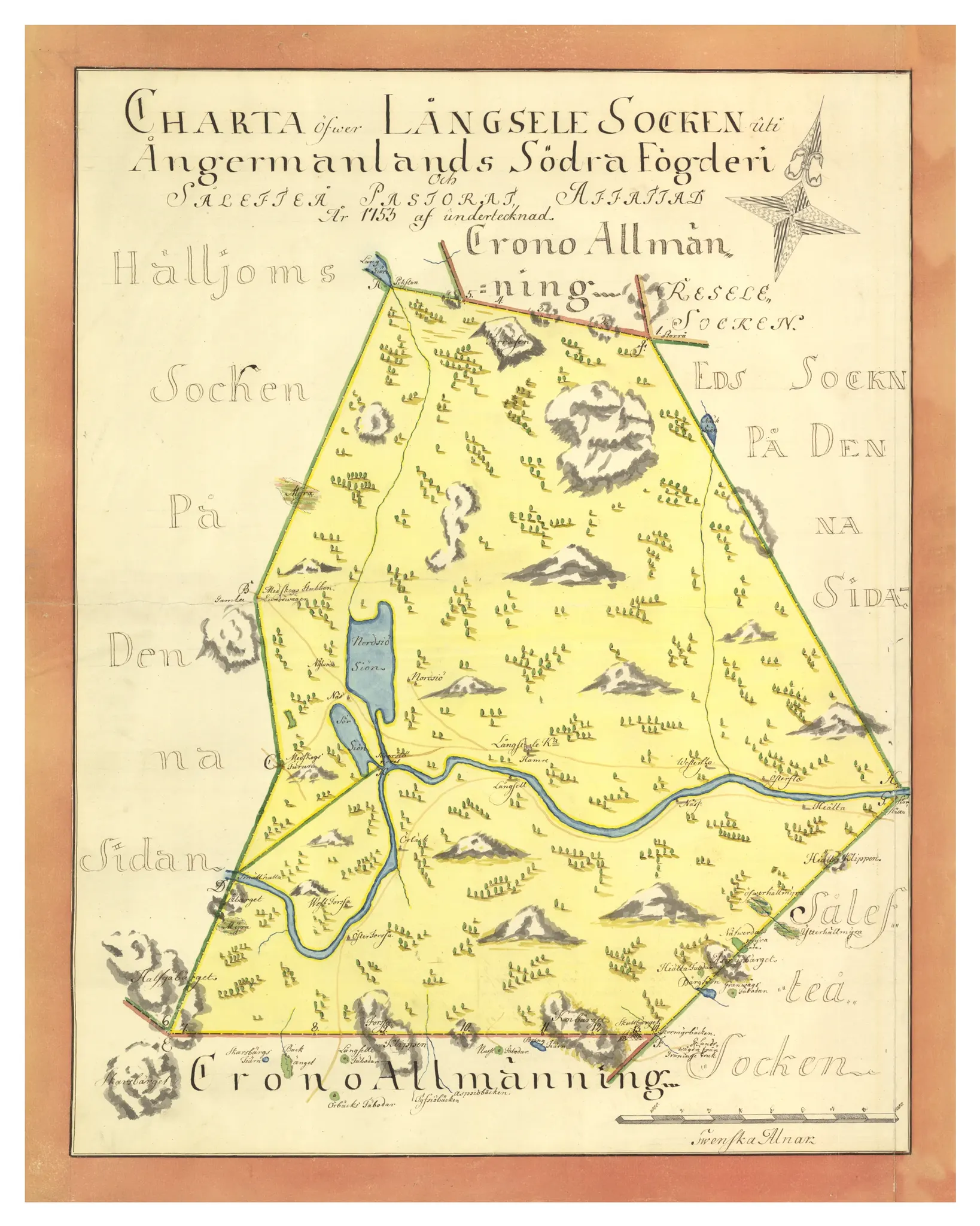 Historisk karta över Långsele, år 1753 (Fri frakt!) - Historiehemmet