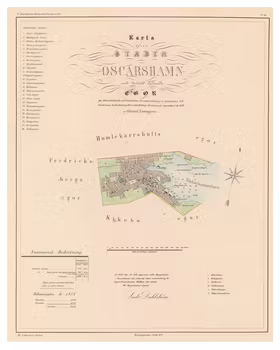 Karta från Oskarshamn 1858 (Fri frakt!)