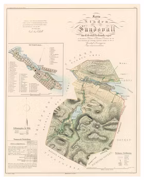 Karta över Sundsvall 1857 (Fri frakt!)