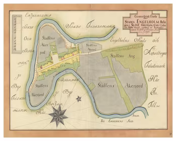 Historisk karta över Ängelholm, år 1750.