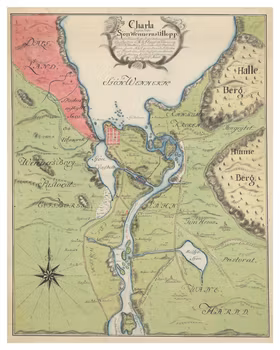 Historisk karta över Vänersborg och Trollhättan, år 1785