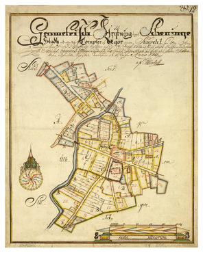 Historisk karta över Skänninge, år 1713
