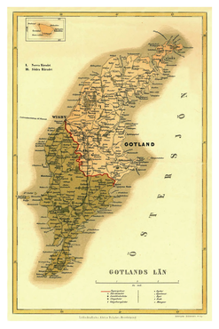 Historisk karta över Gotland, ca. år 1880. (Fri frakt!)