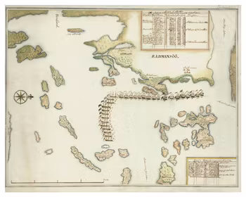 Historisk karta över Rådmansö och Tjockö, ca. 1720 (Fri frakt!)
