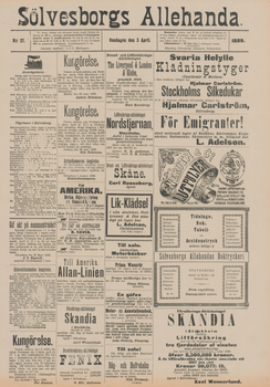 Löpsedel / Förstasida från Sölvesborg (1889)