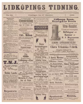Historisk löpsedel från Lidköpings tidning, år 1888 (Fri frakt!)