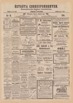 Löpsedel / Förstasida från Östgöta Correspondenten (1894)