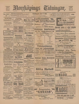 Löpsedel / Förstasida från Norrköpings Tidningar (1906)