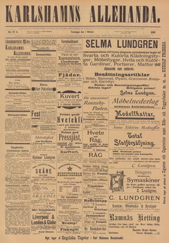 Löpsedel / Förstasida från Karlshamn (1896)