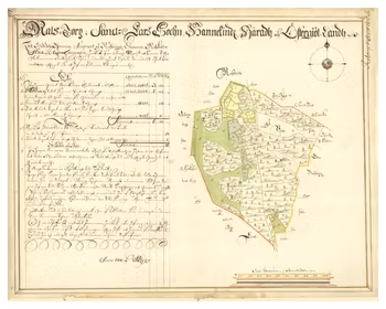 Historisk karta över Raelstorp vid Blästad, år 1703