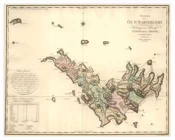 Historisk karta över den svenska kolonin St. Barthelemy, år 1801