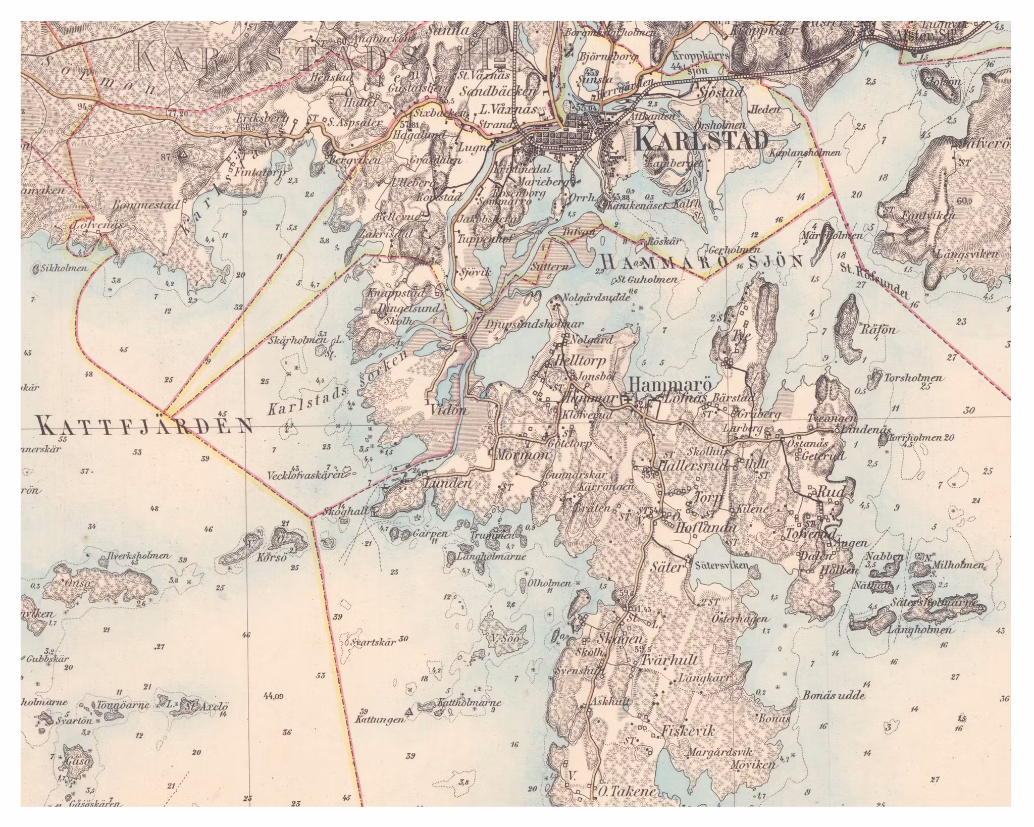 Historisk karta över Hammarö och Karlstad, år 1888 - Historiehemmet