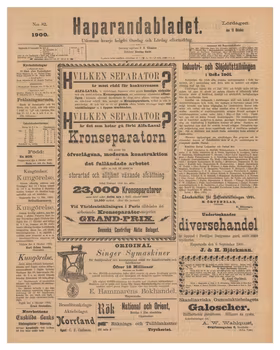 Löpsedel / förstasida från Haparanda, år 1900