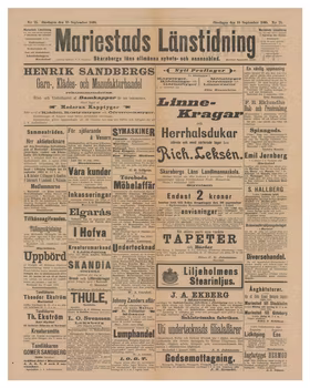 Löpsedel / förstasida från Mariestad, år 1895