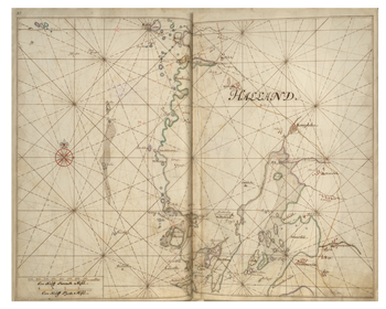 Historiskt sjökort över Hallands kust (Onsala), år 1692