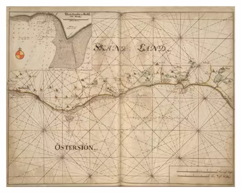 Historiskt sjökort över Skånes kust (Abbekås), år 1692