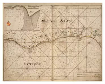 Historiskt sjökort över Skånes kust (Abbekås), år 1692
