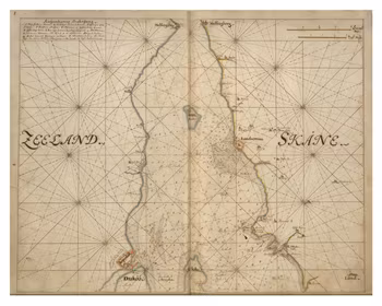 Historiskt sjökort över Skånes kust (Landskrona), år 1692