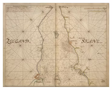 Historiskt sjökort över Skånes kust (Landskrona), år 1692